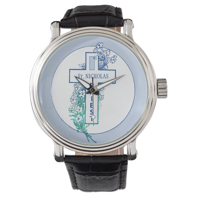 Priest Cross Flowers Personalized Watch (Front)