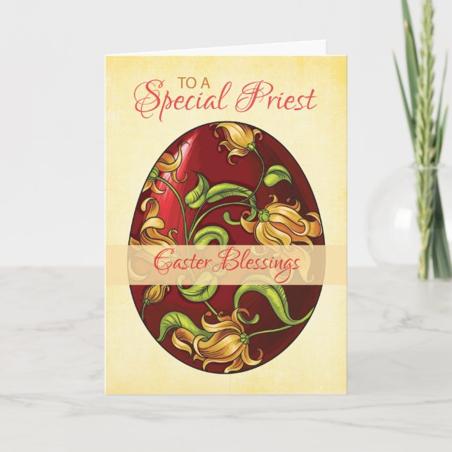Priest Easter Blessings, Egg with Lilies Card (Front)