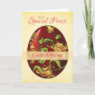 Priest Easter Blessings, Egg with Lilies Card