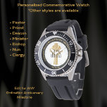 Priest Gift Ordination Anniversary Sporty Custom Watch<br><div class="desc">ANY number of years as an Ordained Pastor, Priest Minister Deacon etc. Ordination Anniversary personalized commemorative keepsake Gift with text template fields for you to add name, date and other text as desired. Add a personal message, greeting, Bible verse, scripture, proverb. Suitable for any milestone 1st 5th 10th 15th 20th...</div>