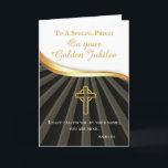 Priest Golden Jubilee of Ordination Anniversary Card<br><div class="desc">Celebrate a Priest’s golden jubilee. This 50th ordination anniversary card features a gold 3D digitally rendered cross and wave line between the black rays on the bottom and the main message on white.</div>