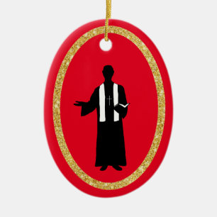 Priest Holding Bible Silhouette Christmas Ornament