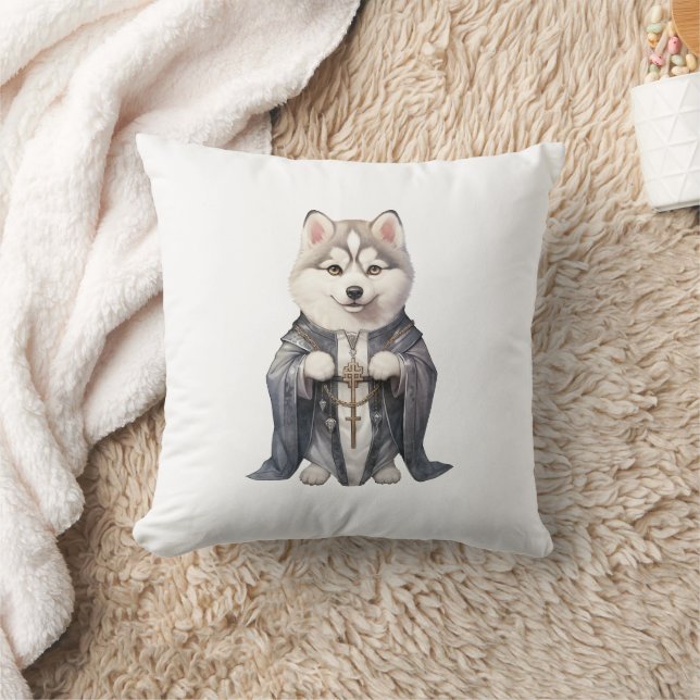 Priest King Siberian Husky Dog Throw Pillow (Blanket)