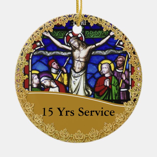 Priest Ordination 15th Anniversary Stained Glass Ceramic Ornament (Front)