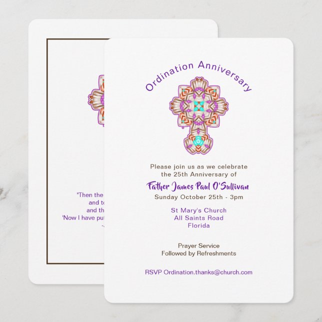 Priest Ordination Anniversary Celebrations Invitation (Front/Back)
