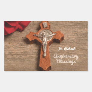 Priest Ordination Anniversary Red Rose and Rosary Sticker