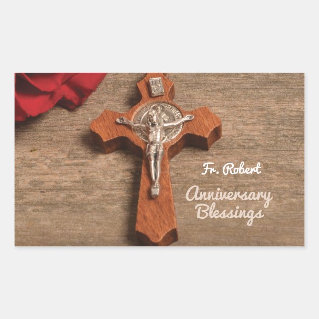 Priest Ordination Anniversary Red Rose and Rosary Sticker (Front)