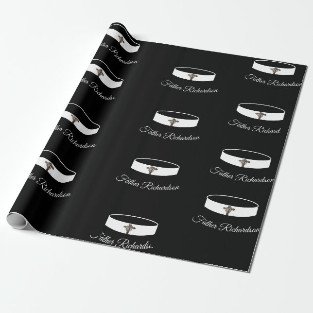 Priest Ordination Priest Collar & Crucifix Wrapping Paper (Unrolled)