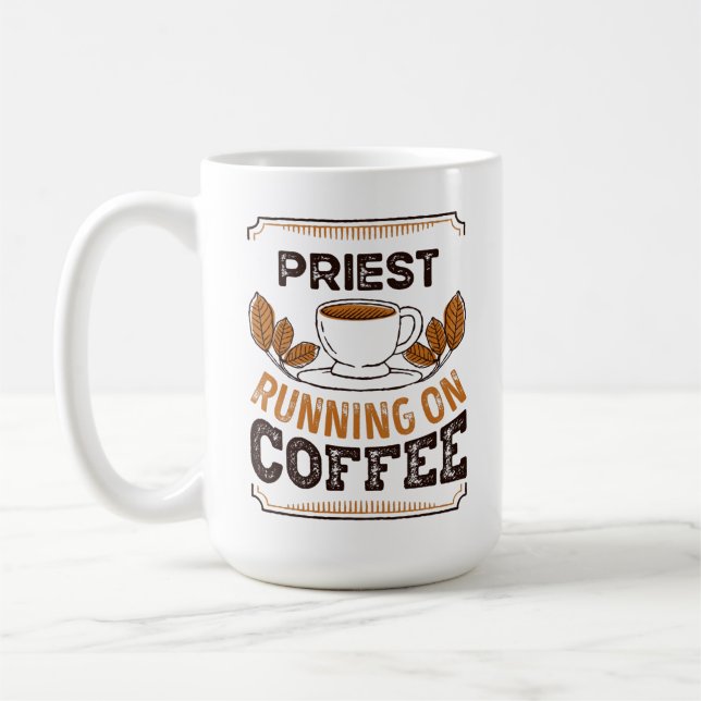 Priest running on Coffee Caffeine Gift Coffee Mug (Left)