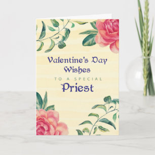 Priest, Valentine's Day Roses on Yellow Holiday Card