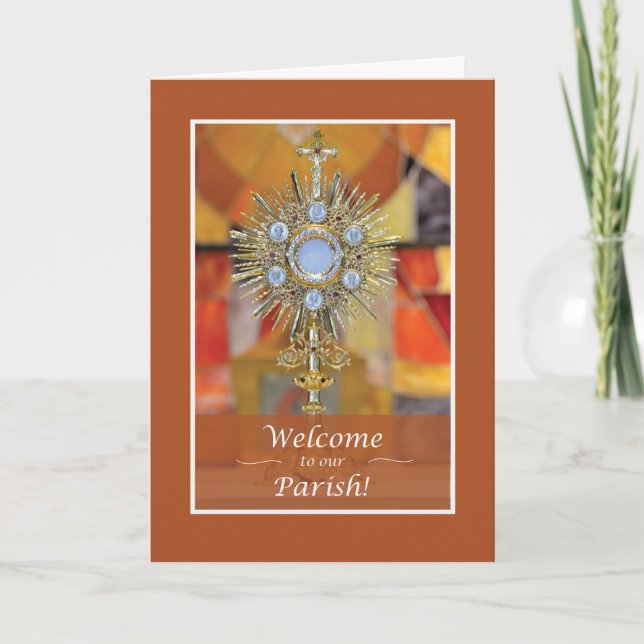Priest Welcome to Parish Gold Look Monstrance Card (Front)