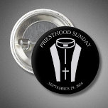 PRIESTHOOD PHOTO SIMPLE BLACK AND WHITE 1 INCH ROUND BUTTON<br><div class="desc">This stylish black-and-white button features a classic priest collar design along with the text “PRIESTHOOD SUNDAY September 29, 2024.” (Typically, this observance is on the last Sunday in September, but churches can celebrate this anytime at their convenience.) The Simple yet powerful, this button is perfect for wearing during parish celebrations,...</div>