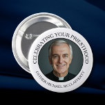 PRIESTHOOD PHOTO SIMPLE BLACK AND WHITE 2 INCH ROUND BUTTON<br><div class="desc">Perfect for Priesthood Sunday, ordination anniversaries, or any occasion honouring clergy, this pin serves as a meaningful symbol of appreciation and respect for those who dedicate their lives to serving Christ and His Church. The white background ensures the priest remains the focal point, making this pin a versatile accessory for...</div>