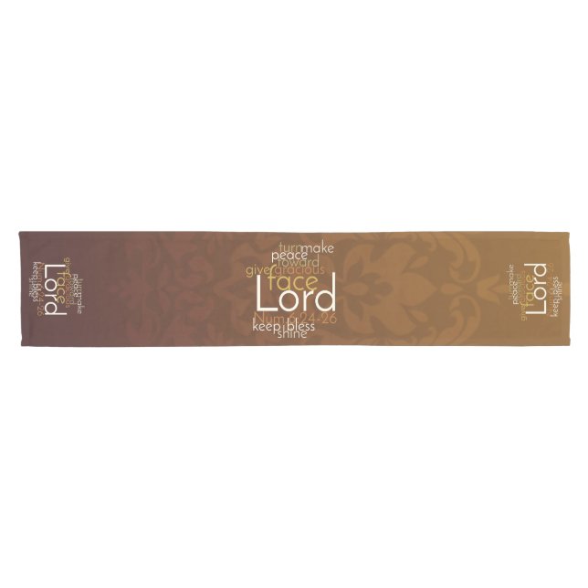 Priestly Blessing on Copper Brown Damask Short Table Runner (Horizontal)