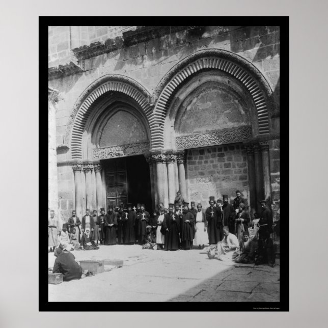Priests in front of Holy Sepulchre Jerusalem 1880 Poster (Front)