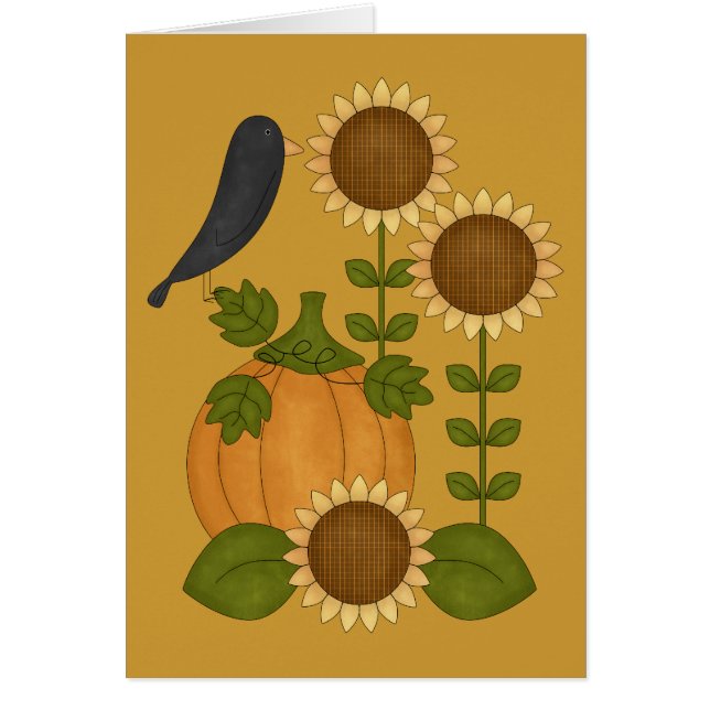 Prim Autumn Crow Pumpkin & Sunflowers Personalize (Front)