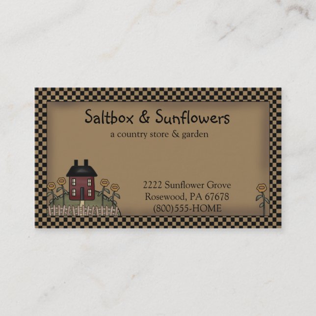 Prim Country Saltbox & Sunflowers Carte de visite (Devant)