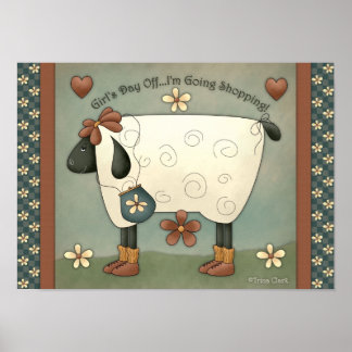 Prim Country Whimsical Sheep Poster