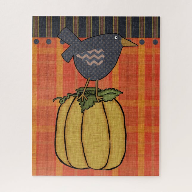 Prim Crow on Pumpkin | Autumn Jigsaw Puzzle (Vertical)