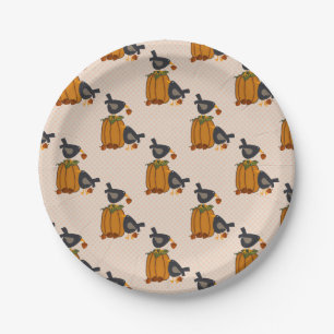 Prim Crows and Pumpkins Custom Paper Plates 7"