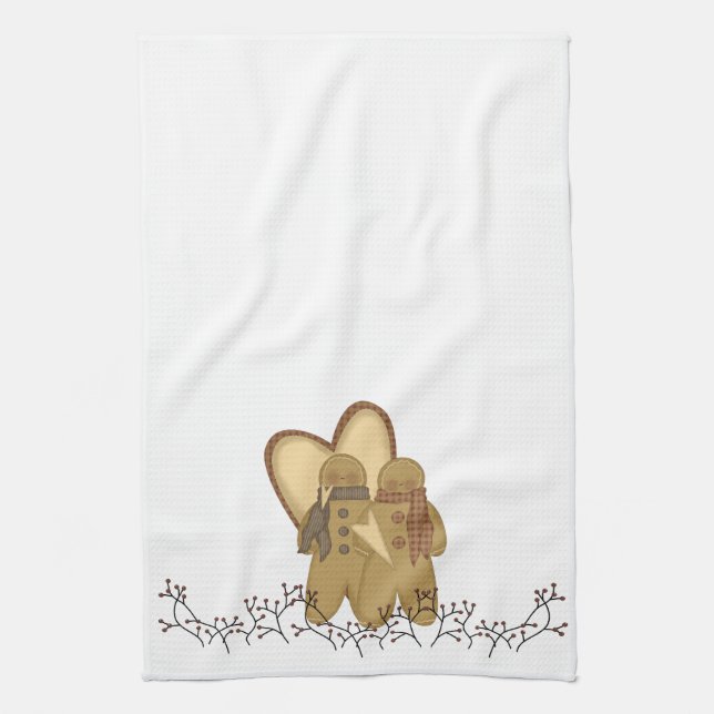 Prim Gingerbread Friends Kitchen Towel (Vertical)