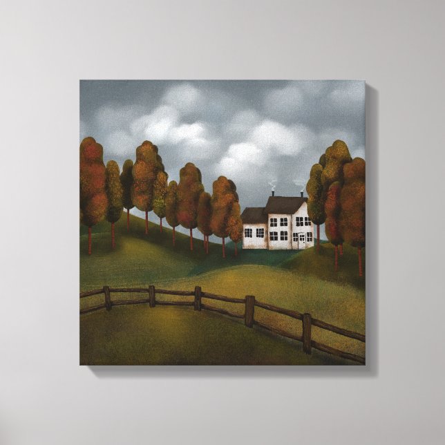 Prim Saltbox House Trees and Hills Canvas Print (Front)