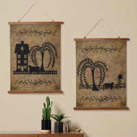 Prim Saltbox House Willow Tree Sheep 