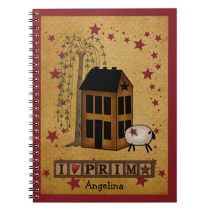 Prim Sheep and Saltbox Custom Spiral Notebook