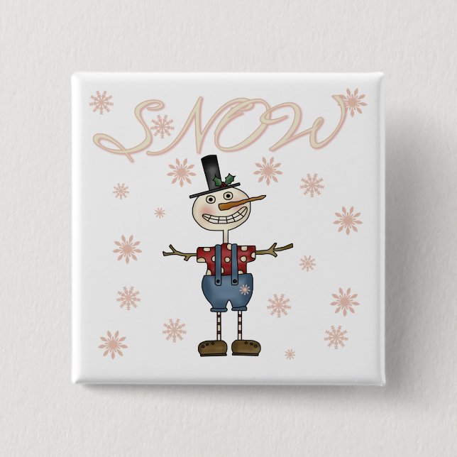 Prim Snowman Tshirts and Gifts 2 Inch Square Button (Front)