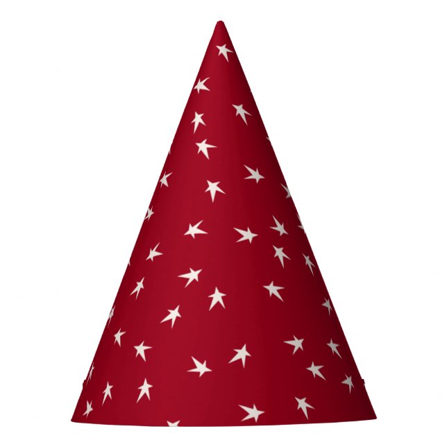 Prim White Stars on Red, 4th of July Party Hat (Front)