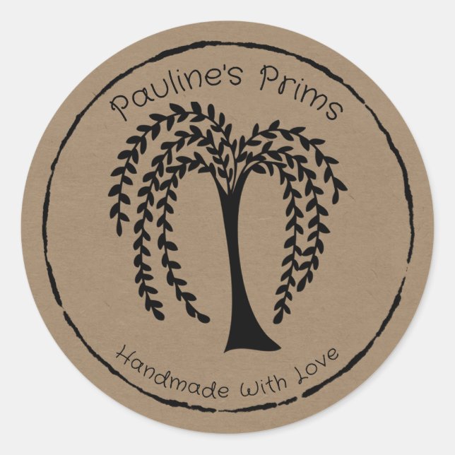 Prim Willow Tree Silhouette For Handmade Crafts  Classic Round Sticker (Front)