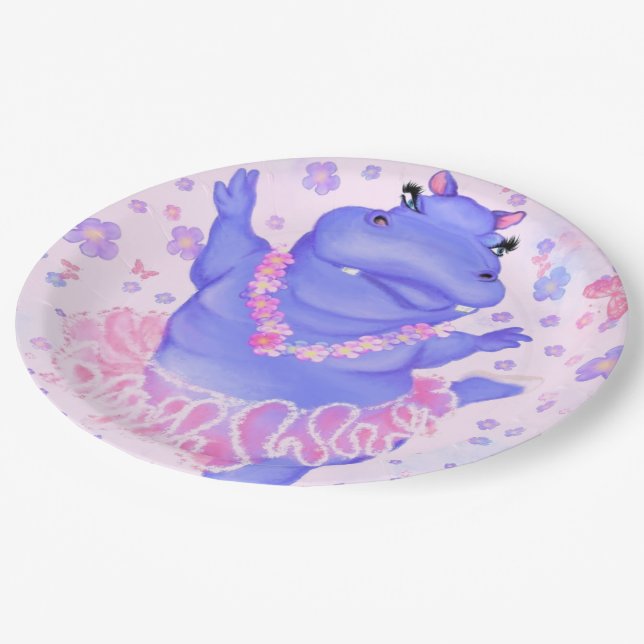 Prima Ballerina Hippo - Add Your Name / Text Paper Plate (Angled)