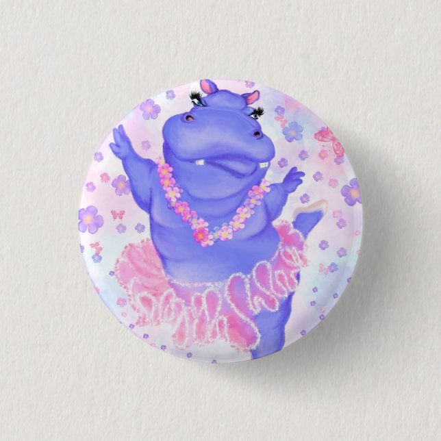 Prima Ballerina Hippo - Happy Dancer 1 Inch Round Button (Front)