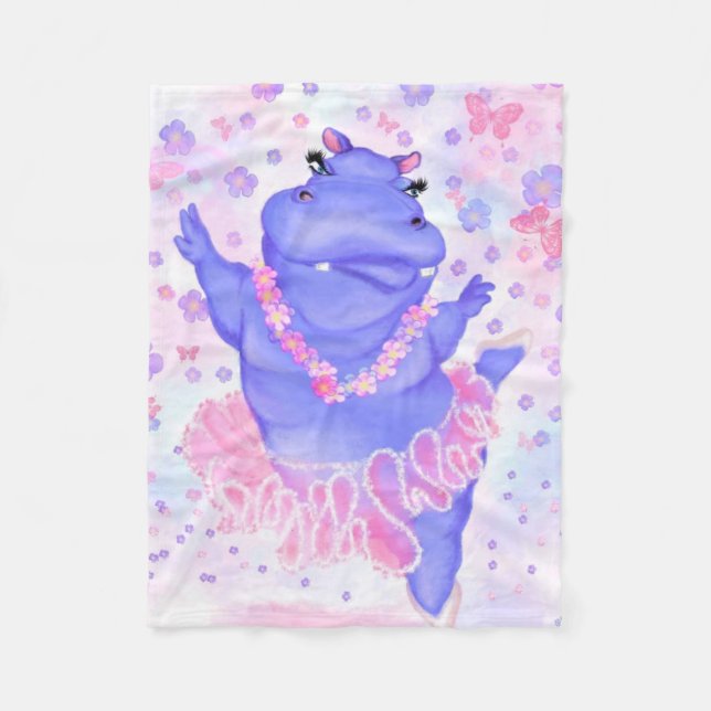Prima Ballerina Hippo - Happy Fleece Blanket (Front)