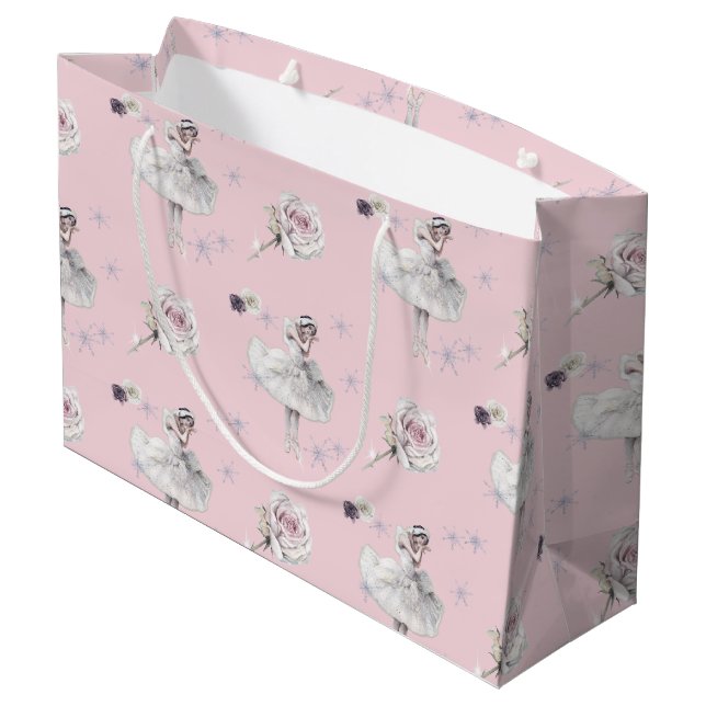 Prima Ballerina Swan and Roses Large Gift Bag (Back Angled)