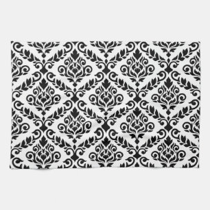Prima Damask Big Ptn Black on White Kitchen Towel