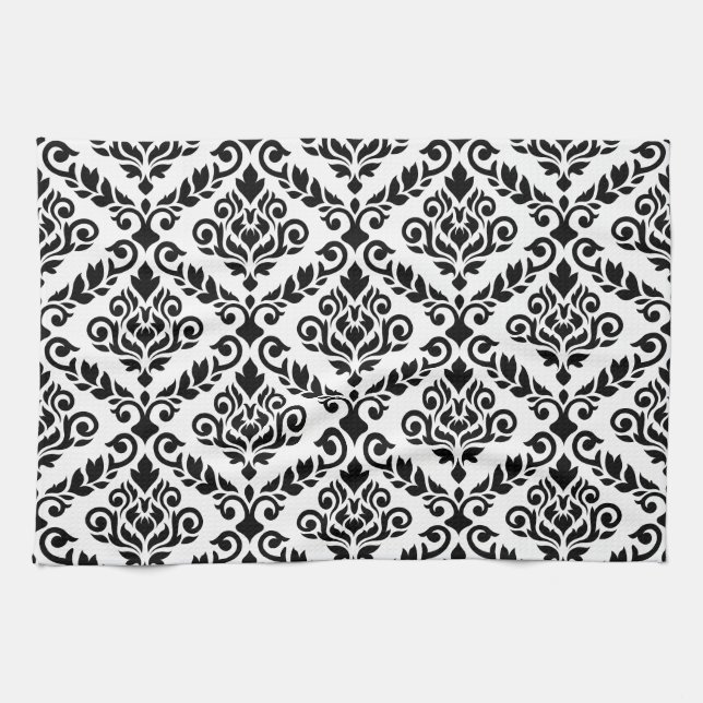 Prima Damask Big Ptn Black on White Kitchen Towel (Horizontal)