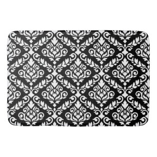 Prima Damask Big Ptn White on Black Bath Mat