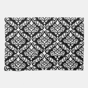Prima Damask Big Ptn White on Black Kitchen Towel