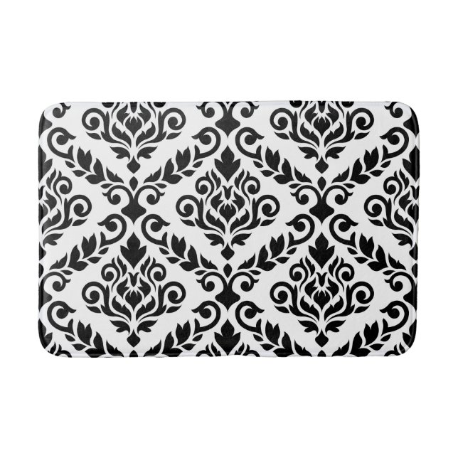 Prima Damask Lg Ptn Black on White Bath Mat (Front)