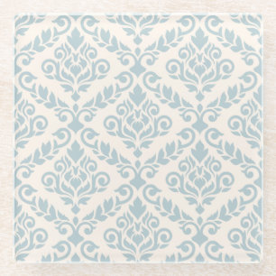 Prima Damask Pattern Blue on Cream Glass Coaster