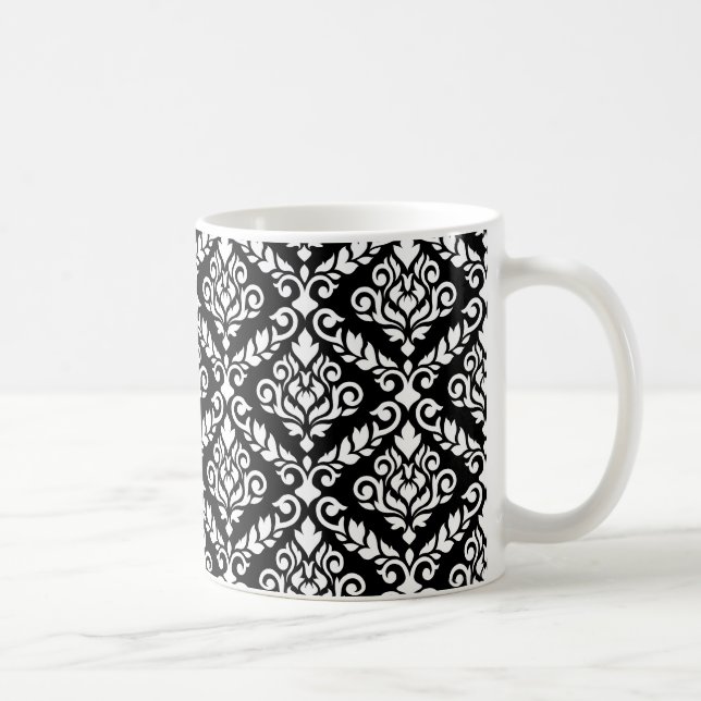 Prima Damask Pattern White on Black Coffee Mug (Right)