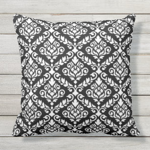 Prima Damask Pattern White on Black Throw Pillow