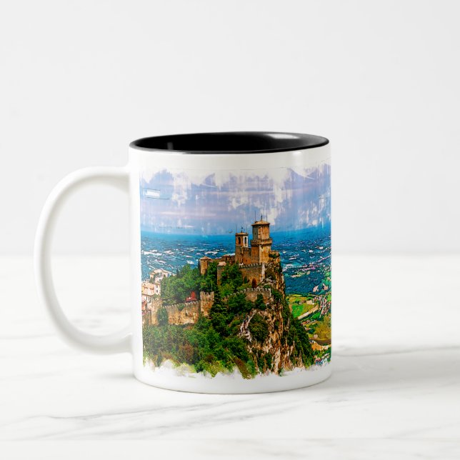 Prima Torre Guaita. Republic San Marino. Two-Tone Coffee Mug (Left)