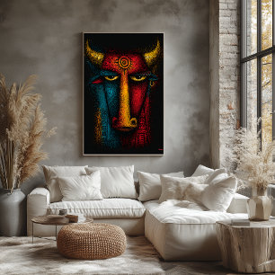 Primal Bull Totem Abstract Art – Expressionist Poster