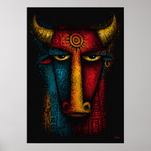 Primal Bull Totem Abstract Art – Expressionist Poster