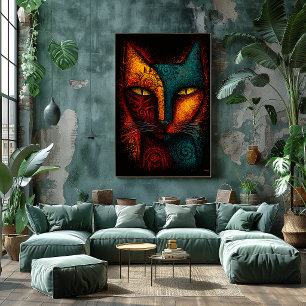 Primal Cat Oracle Abstract Art – Expressionist Poster