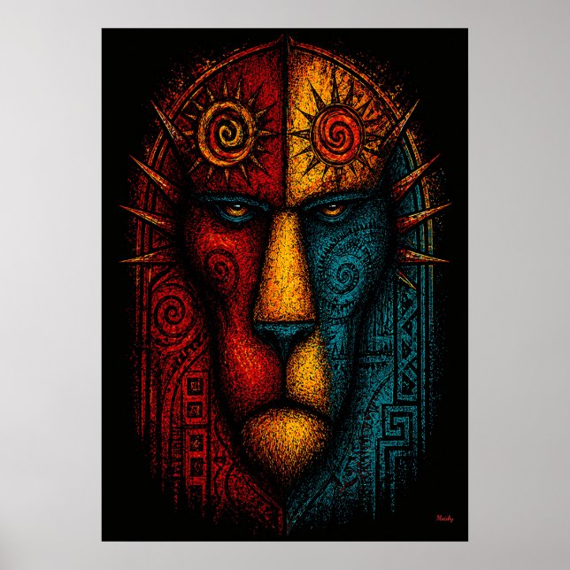 Primal Lion King Abstract Art – Expressionist Poster (Front)