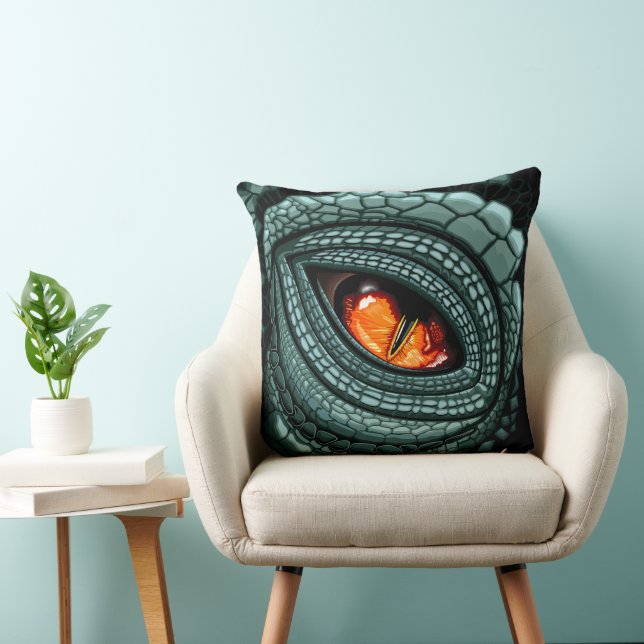 Primal Reptile Predator Eye Throw Pillow (Chair)