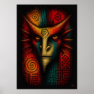 Primal Spirit Mask Abstract Art – Expressionist Poster